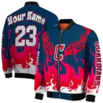 customized cleveland guardians winged blaze navy blue white bomber jacket best selling