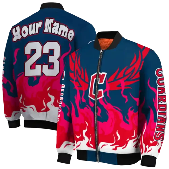customized cleveland guardians winged blaze navy blue white bomber jacket fashion forward