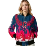 customized cleveland guardians winged blaze navy blue white bomber jacket best selling