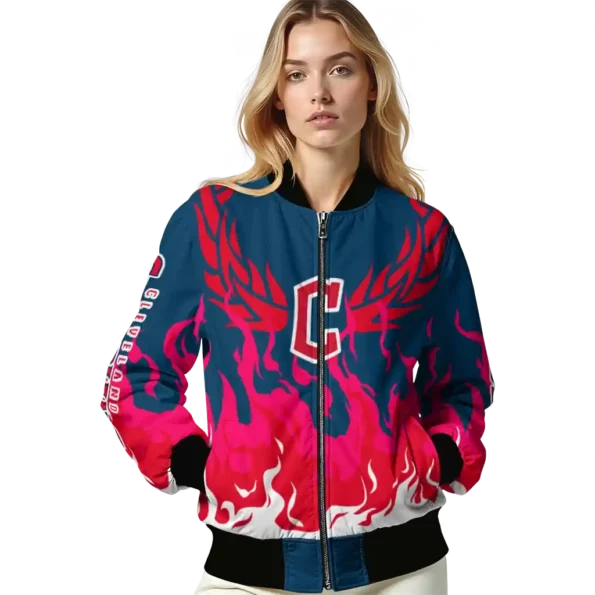customized cleveland guardians winged blaze navy blue white bomber jacket latest model