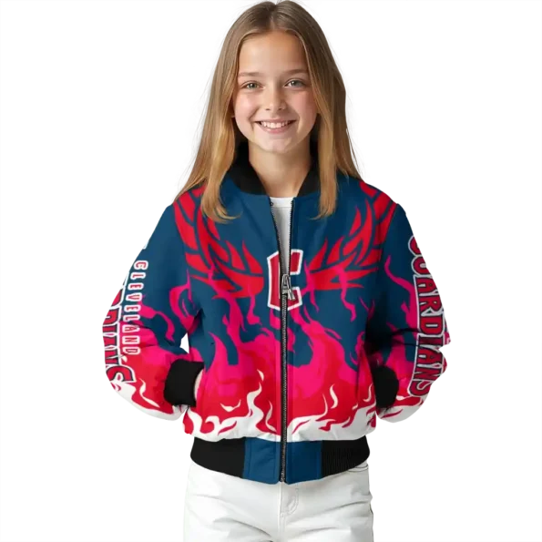 customized cleveland guardians winged blaze navy blue white bomber jacket top rated