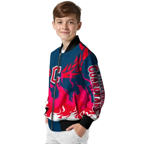customized cleveland guardians winged blaze navy blue white bomber jacket trendy