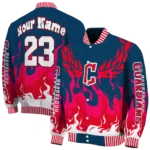 customized cleveland guardians winged blaze navy blue white varsity jacket best selling