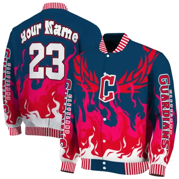 customized cleveland guardians winged blaze navy blue white varsity jacket fashion forward