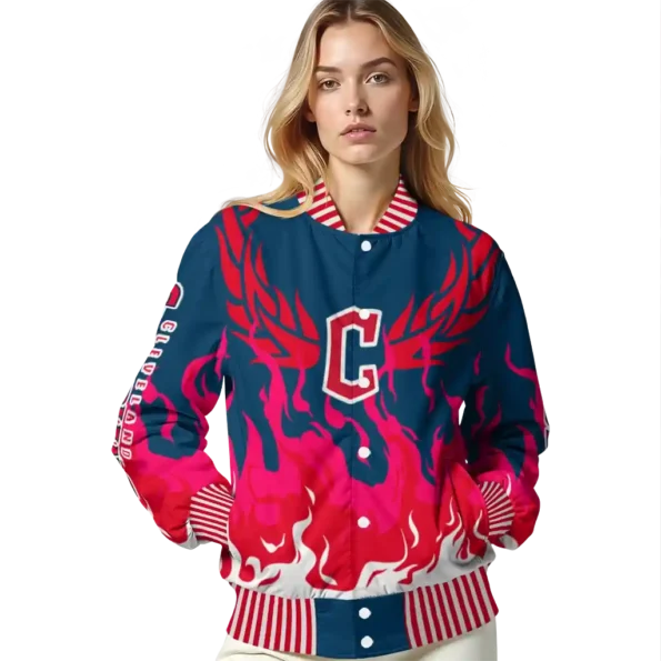 customized cleveland guardians winged blaze navy blue white varsity jacket latest model