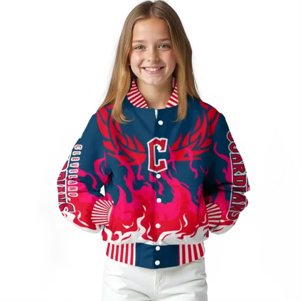 customized cleveland guardians winged blaze navy blue white varsity jacket top rated