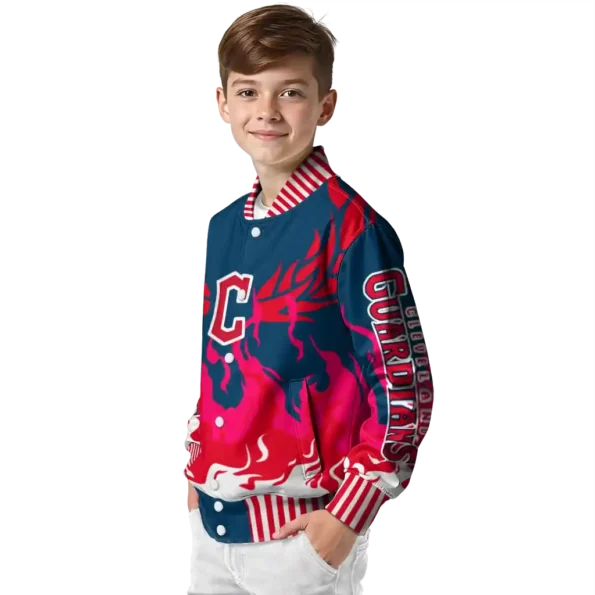 customized cleveland guardians winged blaze navy blue white varsity jacket trendy