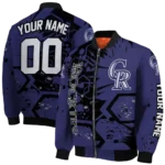 customized colorado rockies hexagon cluster blue black bomber jacket best selling