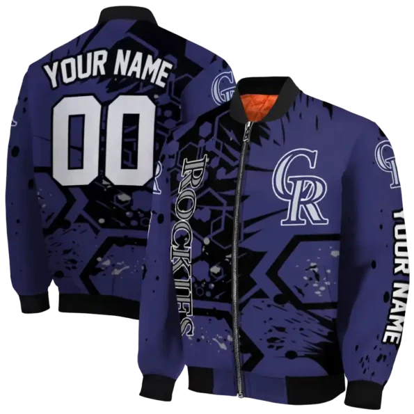 customized colorado rockies hexagon cluster blue black bomber jacket fashion forward