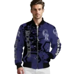 customized colorado rockies hexagon cluster blue black bomber jacket best selling