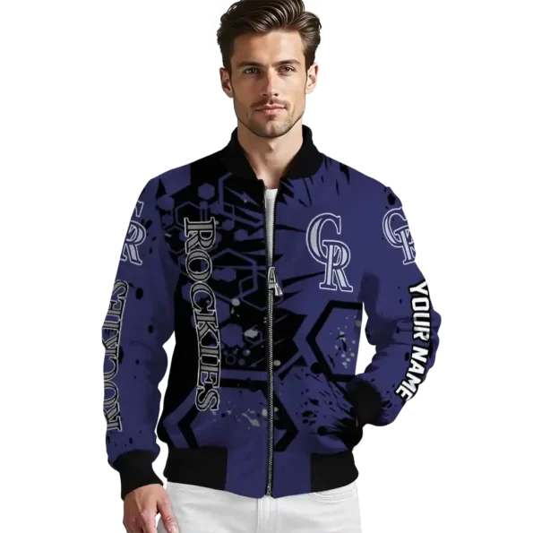 customized colorado rockies hexagon cluster blue black bomber jacket high quality