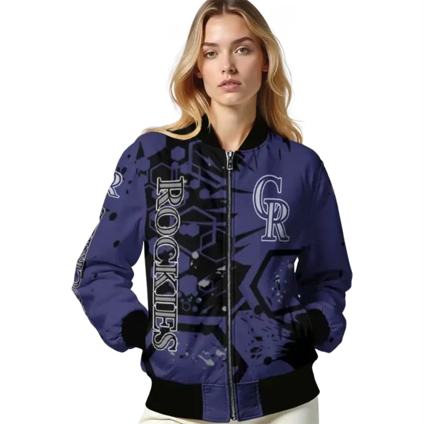 customized colorado rockies hexagon cluster blue black bomber jacket latest model