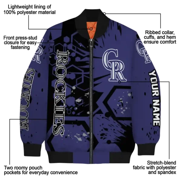 customized colorado rockies hexagon cluster blue black bomber jacket new arrival