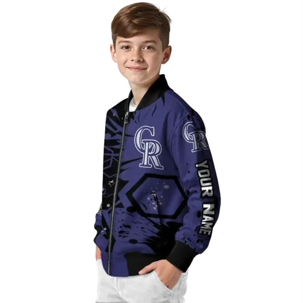 customized colorado rockies hexagon cluster blue black bomber jacket trendy