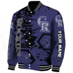 customized colorado rockies hexagon cluster blue black varsity jacket best selling