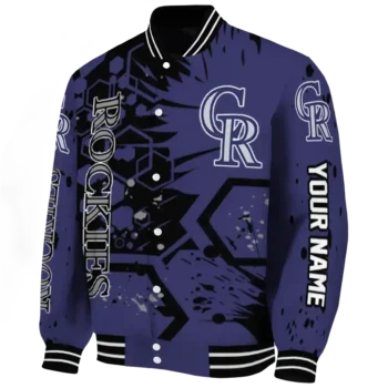 customized colorado rockies hexagon cluster blue black varsity jacket best selling