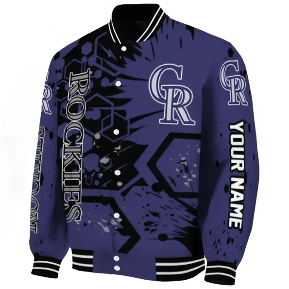 customized colorado rockies hexagon cluster blue black varsity jacket best selling