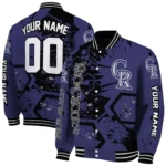 customized colorado rockies hexagon cluster blue black varsity jacket best selling