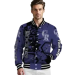 customized colorado rockies hexagon cluster blue black varsity jacket best selling