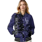 customized colorado rockies hexagon cluster blue black varsity jacket best selling
