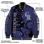 customized colorado rockies hexagon cluster blue black varsity jacket best selling