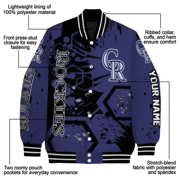 customized colorado rockies hexagon cluster blue black varsity jacket new arrival
