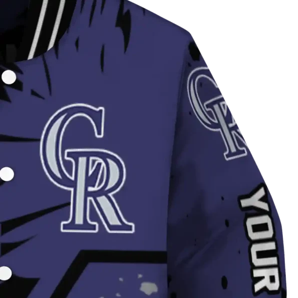 customized colorado rockies hexagon cluster blue black varsity jacket premium grade