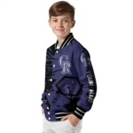 customized colorado rockies hexagon cluster blue black varsity jacket best selling