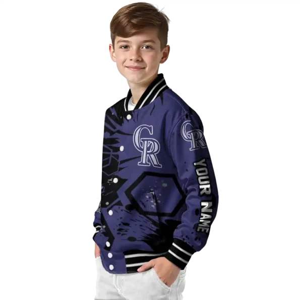 customized colorado rockies hexagon cluster blue black varsity jacket trendy