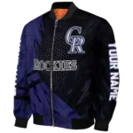 customized colorado rockies hexagon mesh blue black bomber jacket best selling