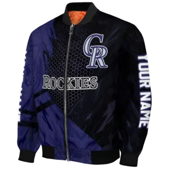 customized colorado rockies hexagon mesh blue black bomber jacket best selling