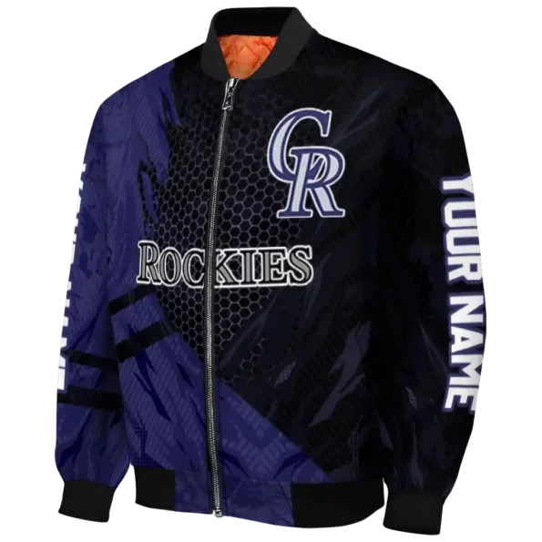 customized colorado rockies hexagon mesh blue black bomber jacket best selling