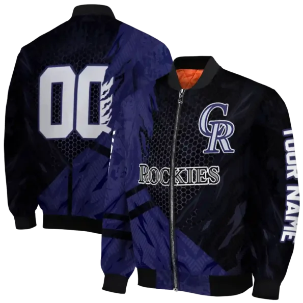 customized colorado rockies hexagon mesh blue black bomber jacket fashion forward
