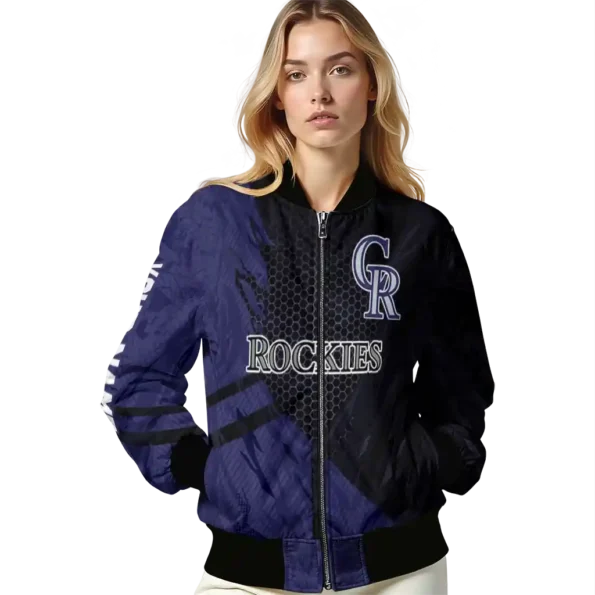 customized colorado rockies hexagon mesh blue black bomber jacket latest model