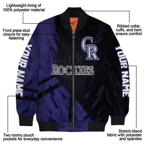 customized colorado rockies hexagon mesh blue black bomber jacket new arrival