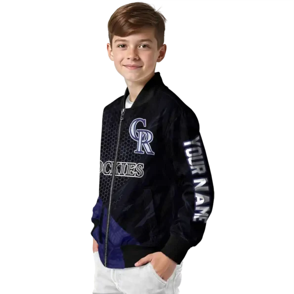 customized colorado rockies hexagon mesh blue black bomber jacket trendy