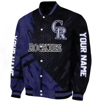 customized colorado rockies hexagon mesh blue black varsity jacket best selling