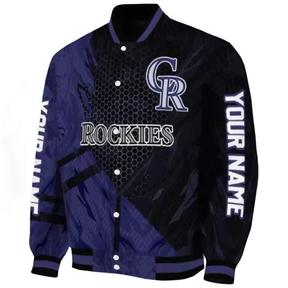 customized colorado rockies hexagon mesh blue black varsity jacket best selling