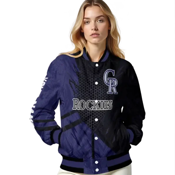 customized colorado rockies hexagon mesh blue black varsity jacket latest model
