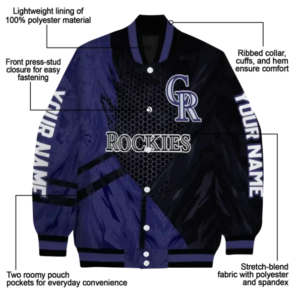 customized colorado rockies hexagon mesh blue black varsity jacket new arrival