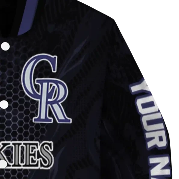 customized colorado rockies hexagon mesh blue black varsity jacket premium grade