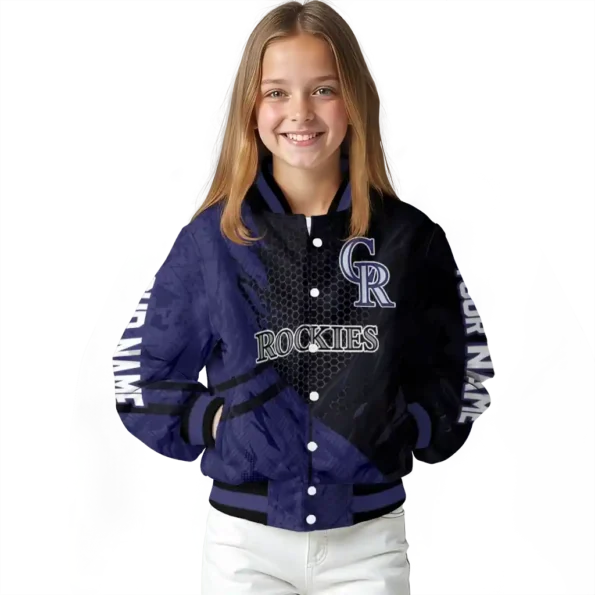 customized colorado rockies hexagon mesh blue black varsity jacket top rated