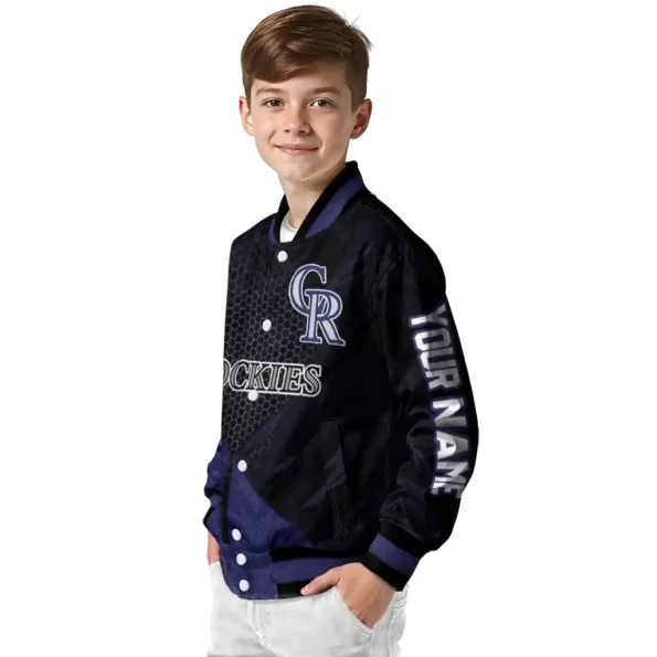 customized colorado rockies hexagon mesh blue black varsity jacket trendy