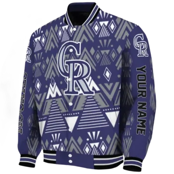 customized colorado rockies pyramid shapes blue varsity jacket best selling