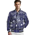 customized colorado rockies pyramid shapes blue varsity jacket best selling