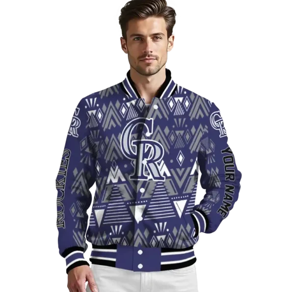 customized colorado rockies pyramid shapes blue varsity jacket high quality
