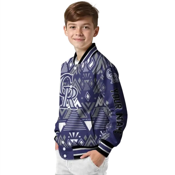 customized colorado rockies pyramid shapes blue varsity jacket trendy