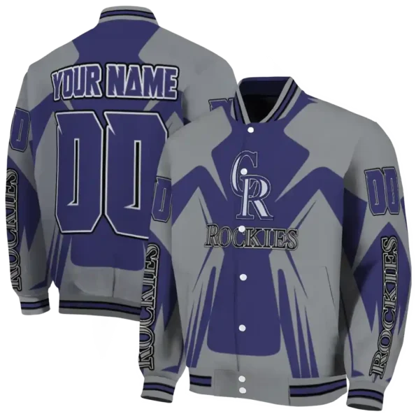 customized colorado rockies spider mark blue black crocs varsity jacket fashion forward