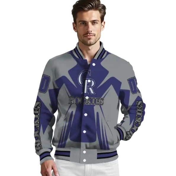 customized colorado rockies spider mark blue black crocs varsity jacket high quality