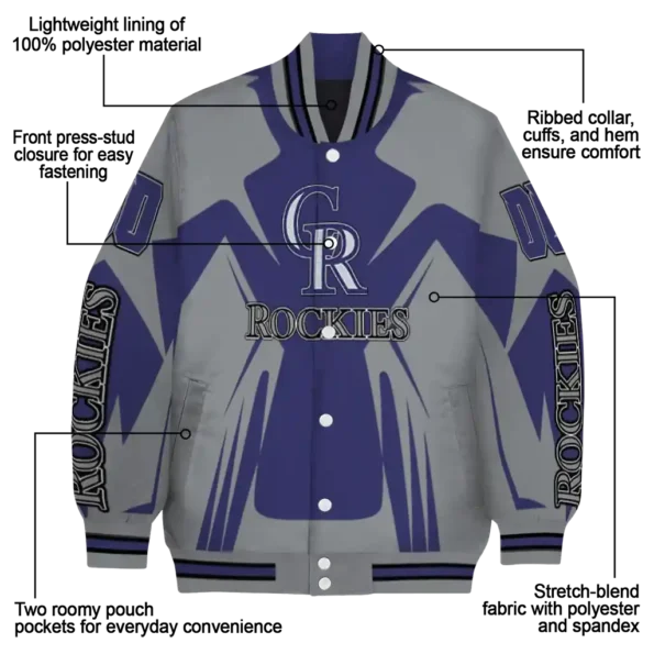 customized colorado rockies spider mark blue black crocs varsity jacket new arrival